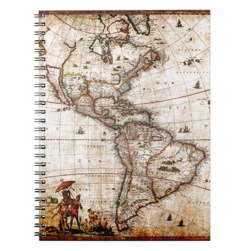 Continent of America Old Map Notebook