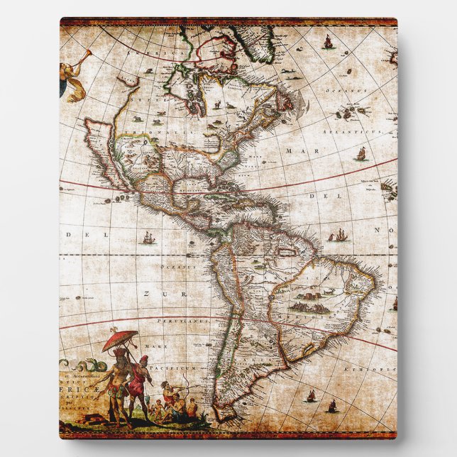 Continent of America Old Map Plaque (Front)