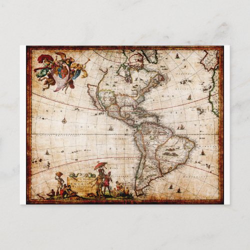 Continent of America Old Map Postcard