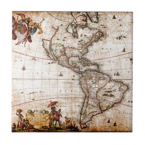 Continent of America Old Map Tile