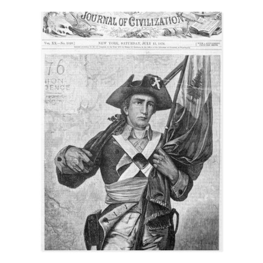 Continental Soldier holding a musket flag Postcard