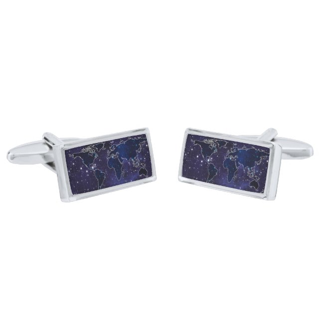 Continents in Star Constellations Night Sky Cufflinks (Angled)