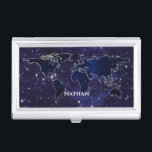 Continents in Star Constellations Night Sky Name  Business Card Case<br><div class="desc">Elegant business card holder with the world mapped out in the stars.</div>