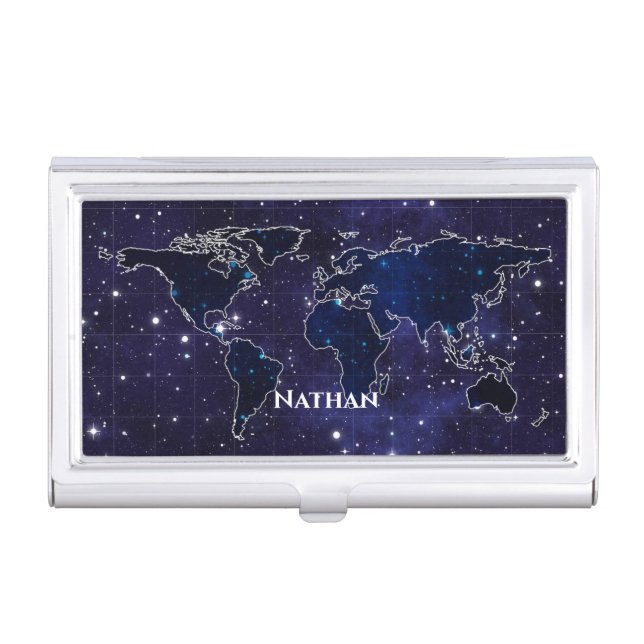 Continents in Star Constellations Night Sky Name  Business Card Case (Front)