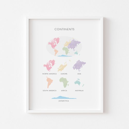 Continents pastel educational poster