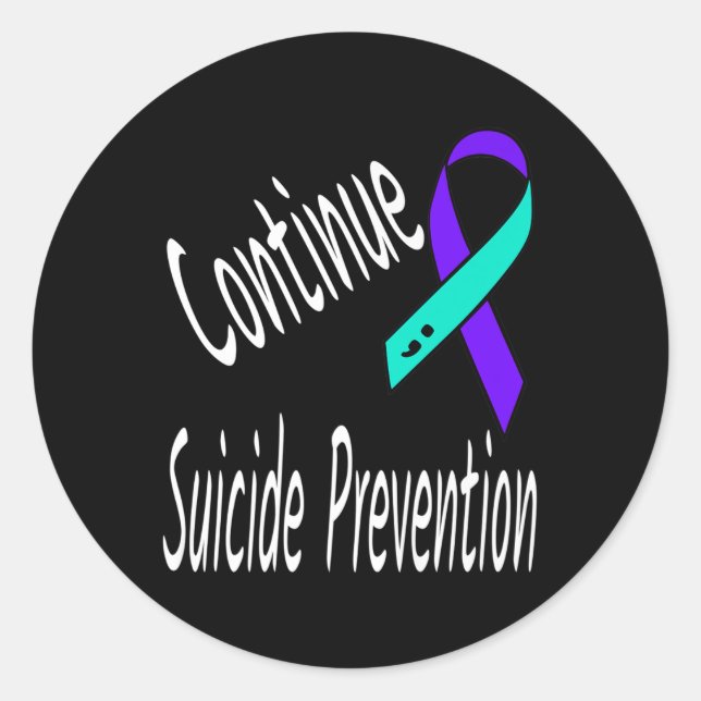 Continue Suicide Prevention Semicolon Ribbon Aware Classic Round Sticker (Front)
