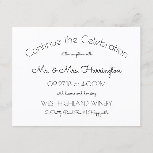 Continue the Celebration Wedding Reception Card