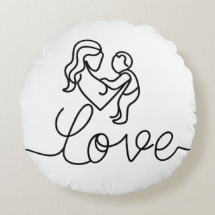 continuous drawing of text "love" round pillow