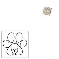 Continuous Line Art Heart inside a Paw Print Mini Rubber Stamp