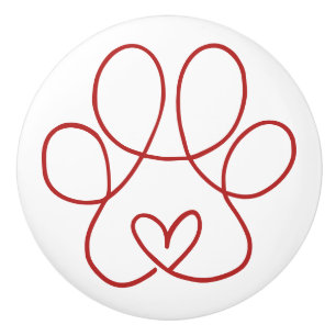 Continuous Line Art Paw with Heart Ceramic Knob