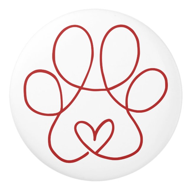 Continuous Line Art Paw with Heart  Ceramic Knob (Front)