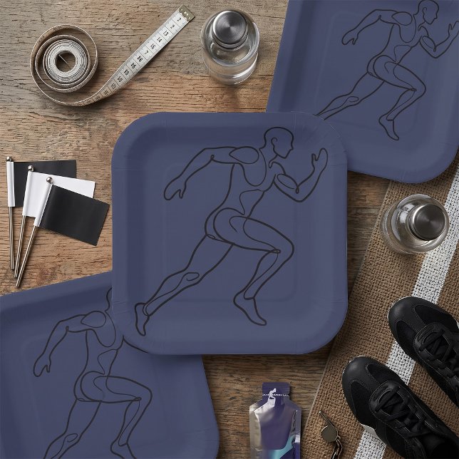 Continuous Line Art Sprinter Running Paper Plates (Creator Uploaded)