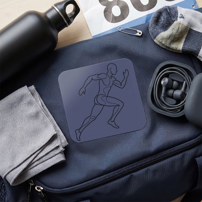 Continuous Line Art Sprinter Running Square Sticker (Creator Uploaded)