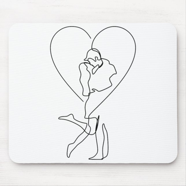 Continuous line drawing of couple kissing each oth mouse pad (Front)