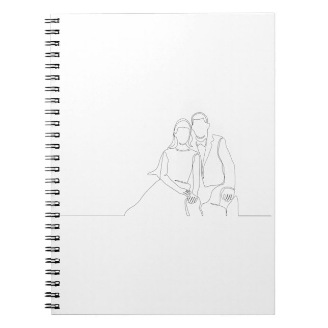 Continuous line drawing of cute romantic couple in notebook (Front)