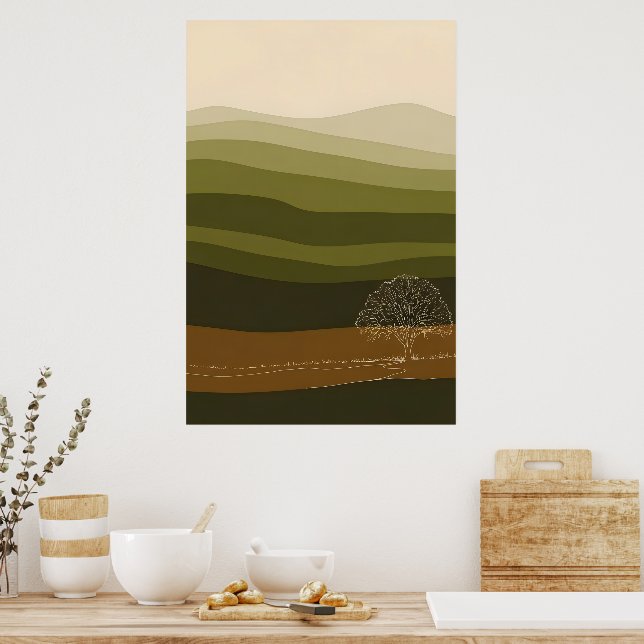 Continuous Line Tree Art Poster (Kitchen)