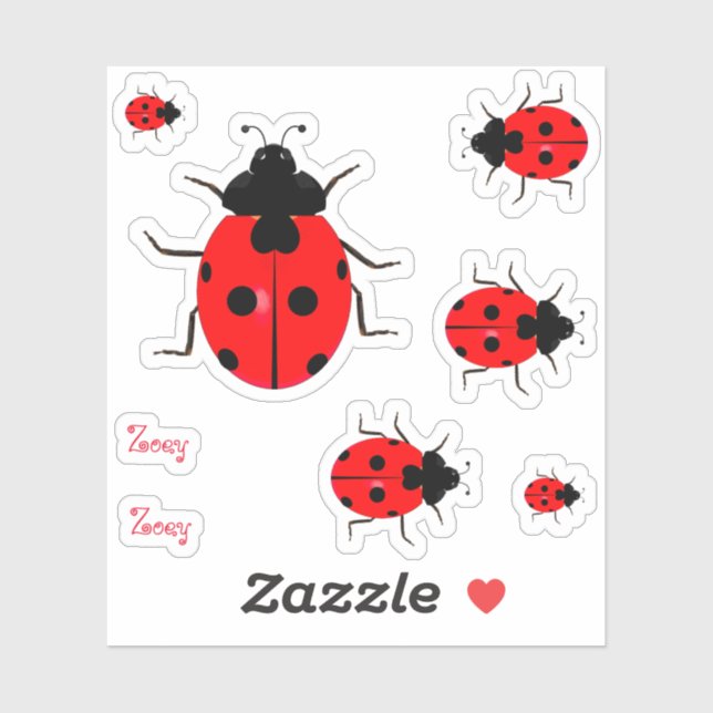 Contour Ladybugs Vinyl Stickers Labels (Sheet)
