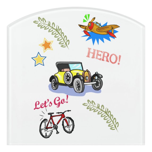 Contour Room Sign Hero Bicycle Car Airplane  (Contour Front)