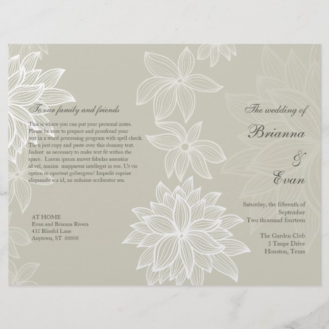 Contoured Bloom Taupe Wedding Program Flyer (Front)