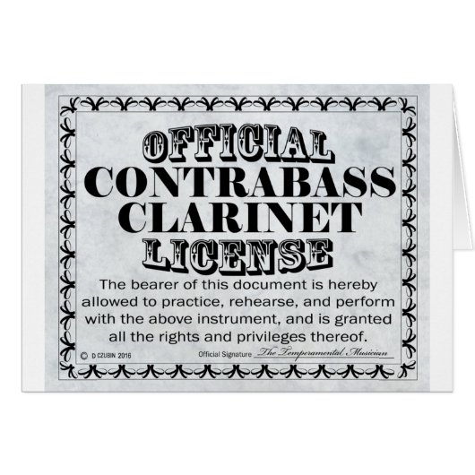 Contrabass Clarinet License (Front Horizontal)