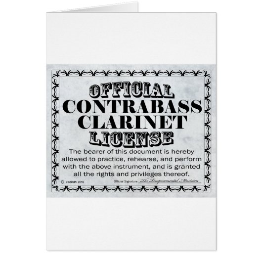 Contrabass Clarinet License Cards (Front)