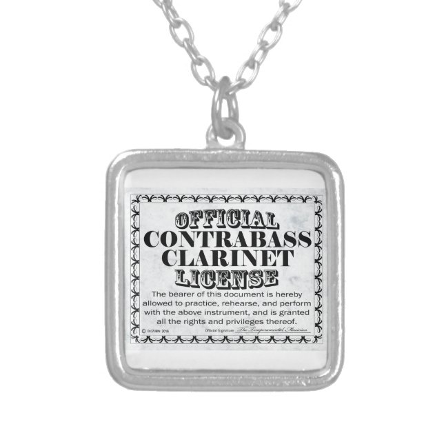 Contrabass Clarinet License Silver Plated Necklace (Front)