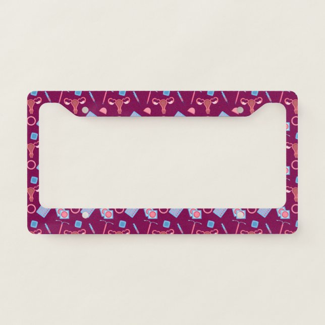 Contraception Pattern Feminist License Plate Frame (Front)