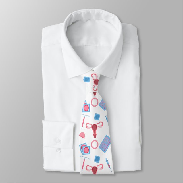 Contraception Pattern Feminist Neck Tie (Tied)