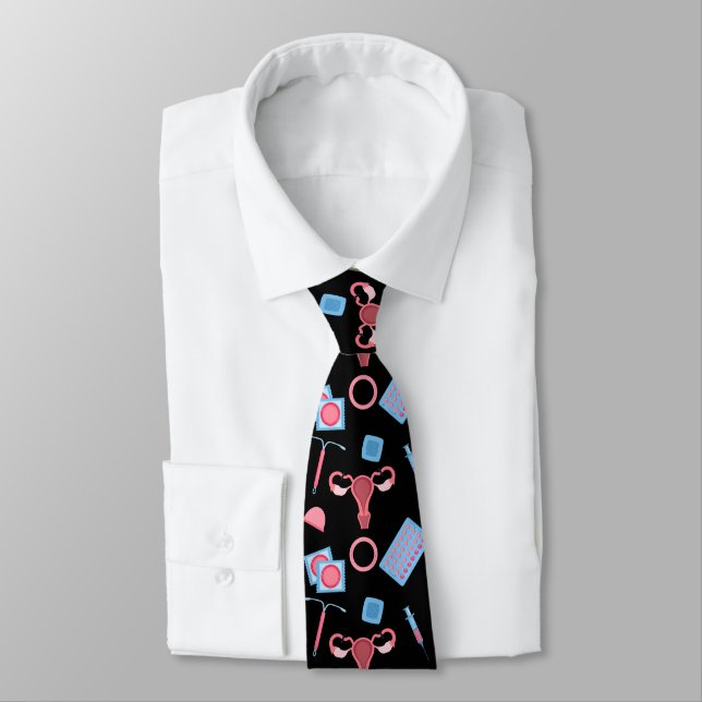 Contraception Pattern Feminist Neck Tie (Tied)