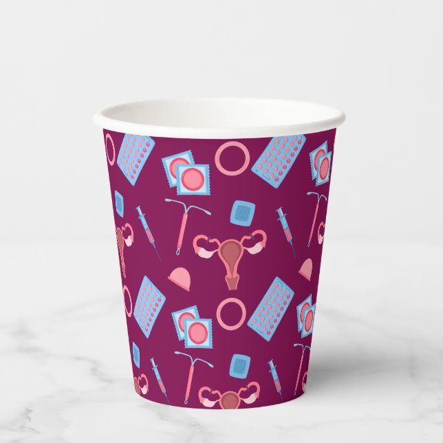 Contraception Pattern Feminist Paper Cups (Front)