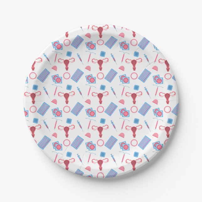 Contraception Pattern Feminist Paper Plates (Front)