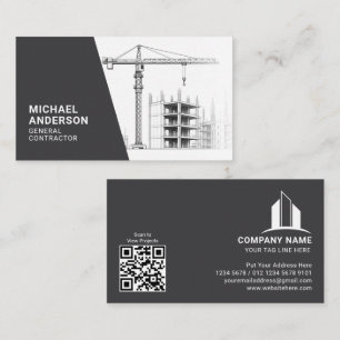 Contractor Company, Grey White, with QR Code Business Card