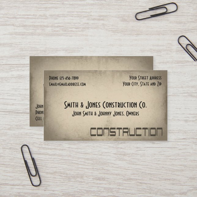 Contractor Construction Business Card (Front/Back In Situ)