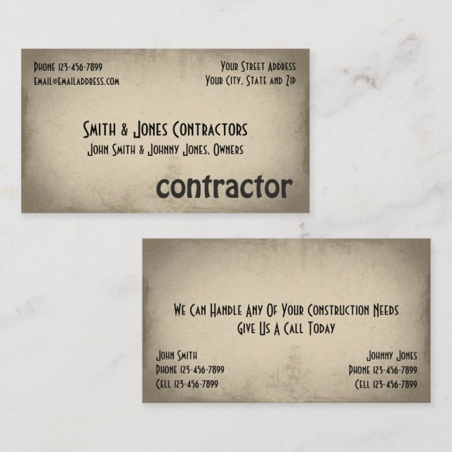 Contractor Construction Business Card (Front/Back)