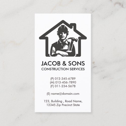 Contractor Construction House Repairs Business Card