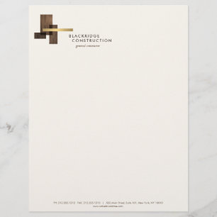 Contractor Construction Wood Gold Logo Ivory Letterhead