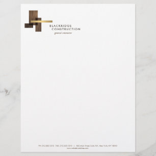 Contractor Construction Wood Gold Logo Letterhead