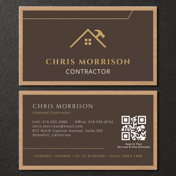 Contractor Construction Wood QR Code Business Card