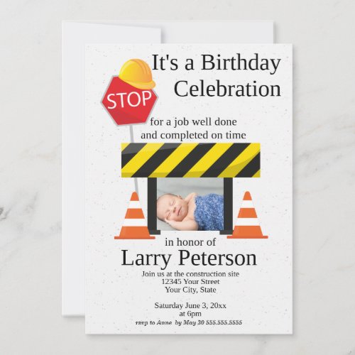 Contractor Construction Zone Birthday Invitation