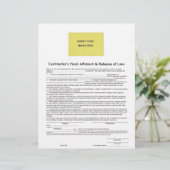 Contractor Final Affidavit & Release of Lien Form (Standing Front)