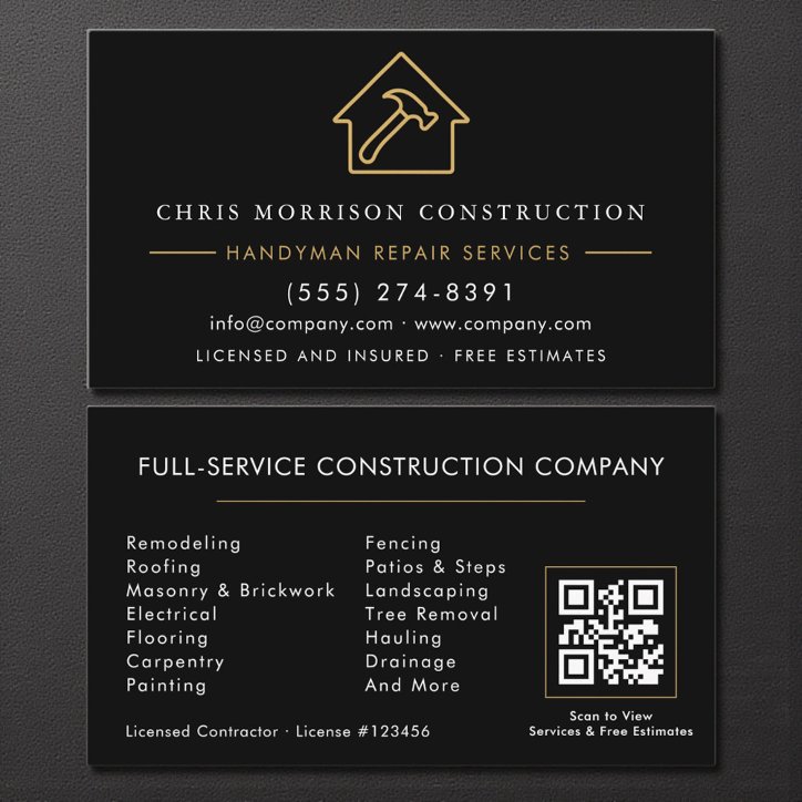Contractor Handyman QR Code Business Card