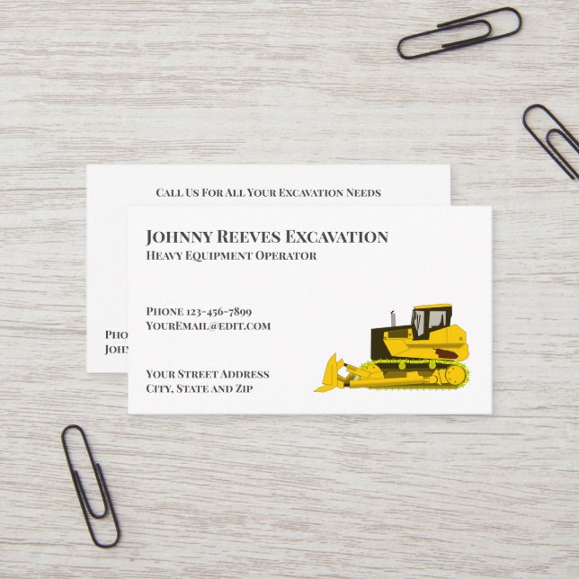 Contractor Heavy Equipment Operator Business Card (Front/Back In Situ)