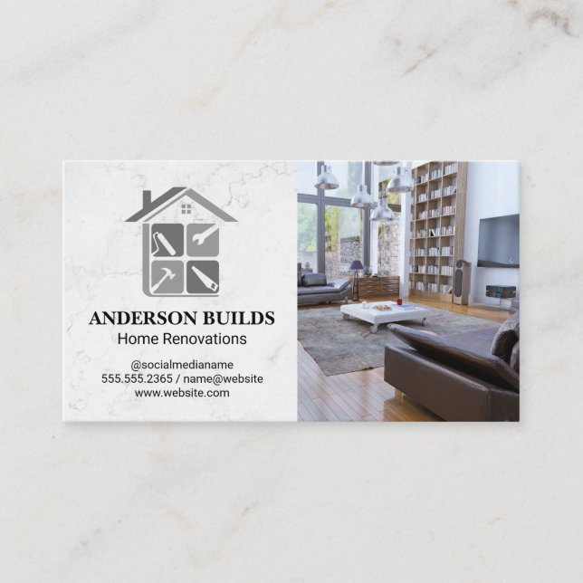 Contractor Home Repair Logo | House Interior Business Card (Front)