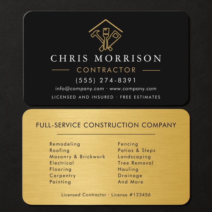 Contractor Industrial Gold Metal Business Card