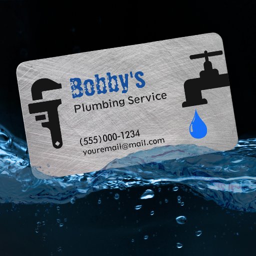 Customizable Contractor Plumbing Service Chrome Design Business Business Card