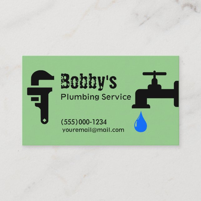 Contractor Plumbing Service Chrome Design Business Card (Front)
