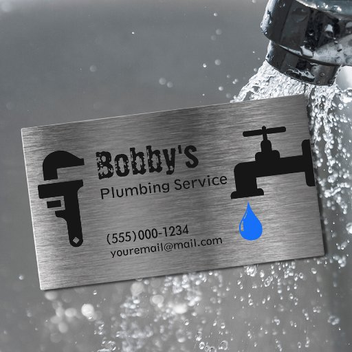 Customizable Contractor Plumbing Service Chrome Design Business Card