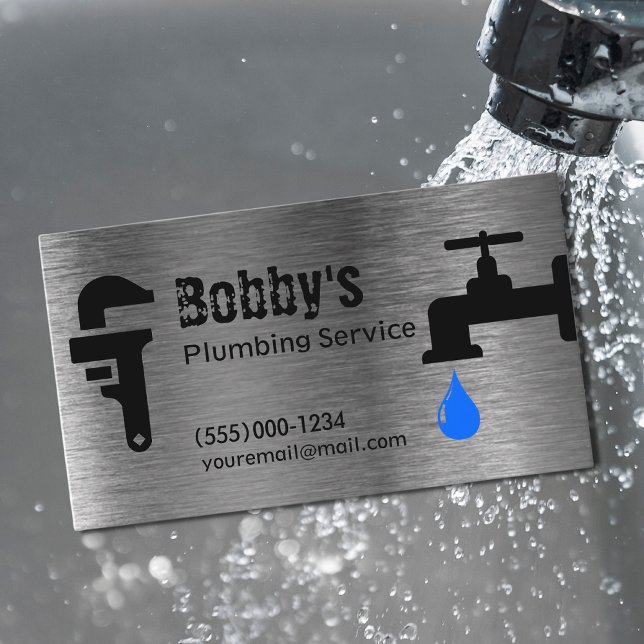 Contractor Plumbing Service Chrome Design Business Card (Creator Uploaded)