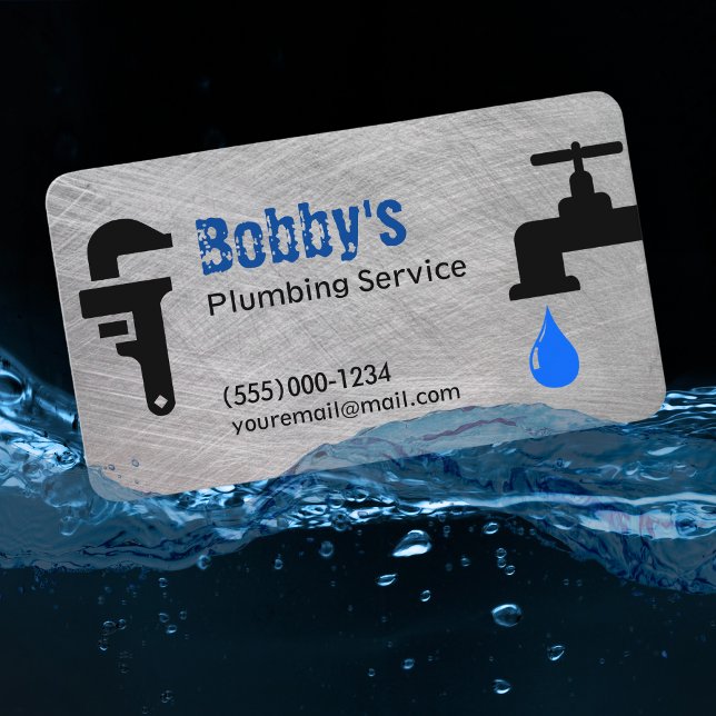 Contractor Plumbing Service Chrome Design Business Card (Creator Uploaded)