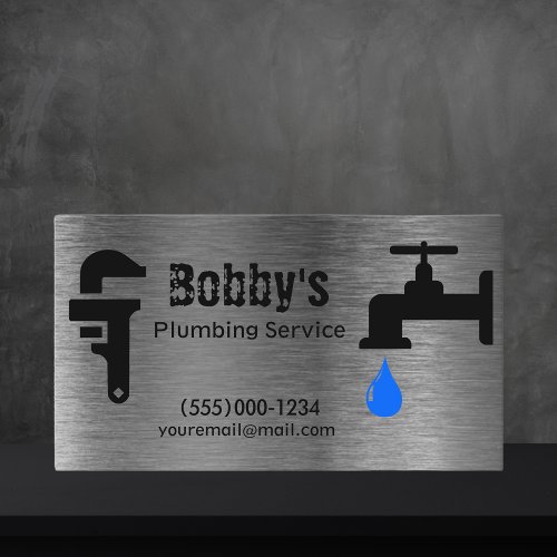 Contractor Plumbing Service Chrome Design Business Card